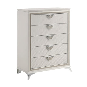 Audra 5 Drawer Chest WHITE/GOLD