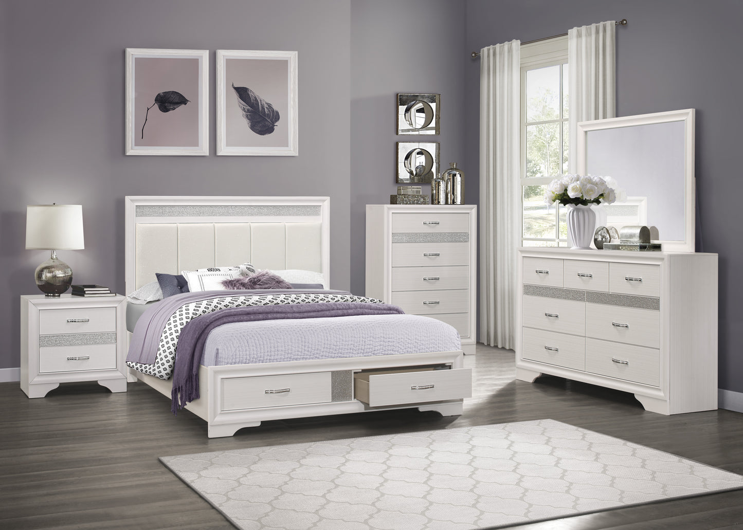 Luster Queen Storage Platform Bed WHITE