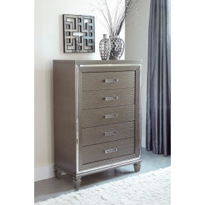 Tamsin 5 Drawer Chest SILVER GREY METALLIC