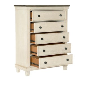 Weaver 5 Drawer Chest ANTIQUE WHITE/ROSY BROWN