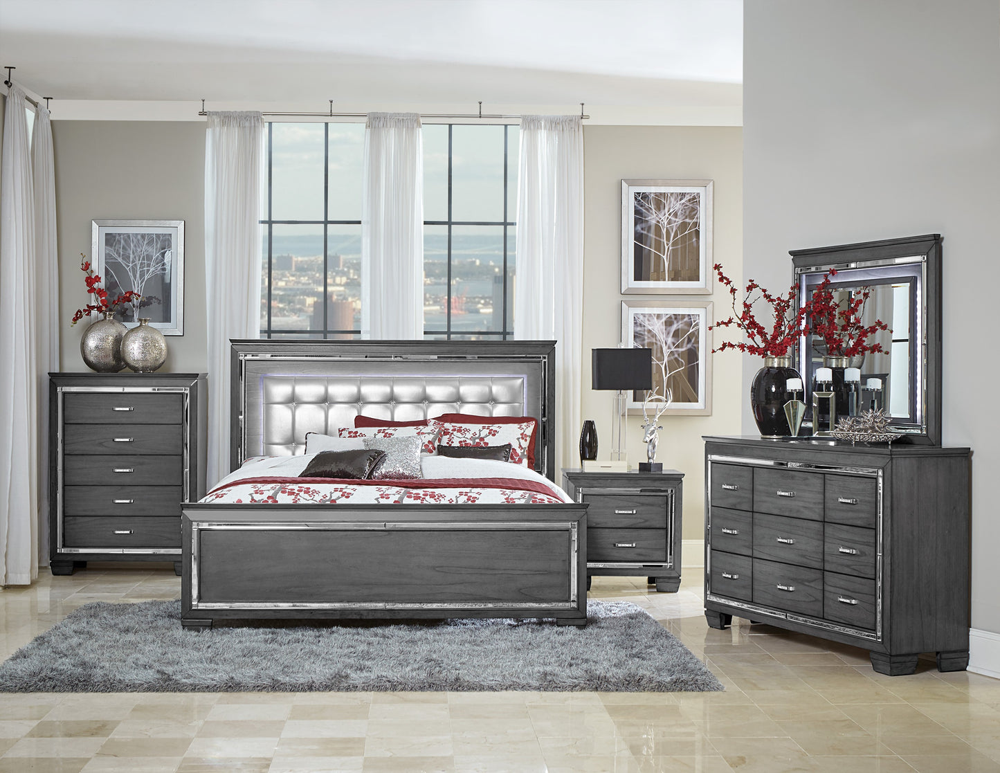 Allura Queen Bed W/LED GREY