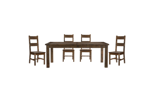 Jerrick 5pcs Dining Table SOLID WOOD-BURNISHED BROWN