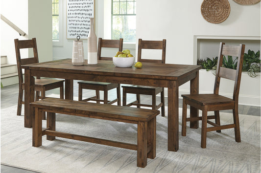 Jerrick 6pcs Dining Table W/Bench SOLID WOOD-BURNISHED BROWN