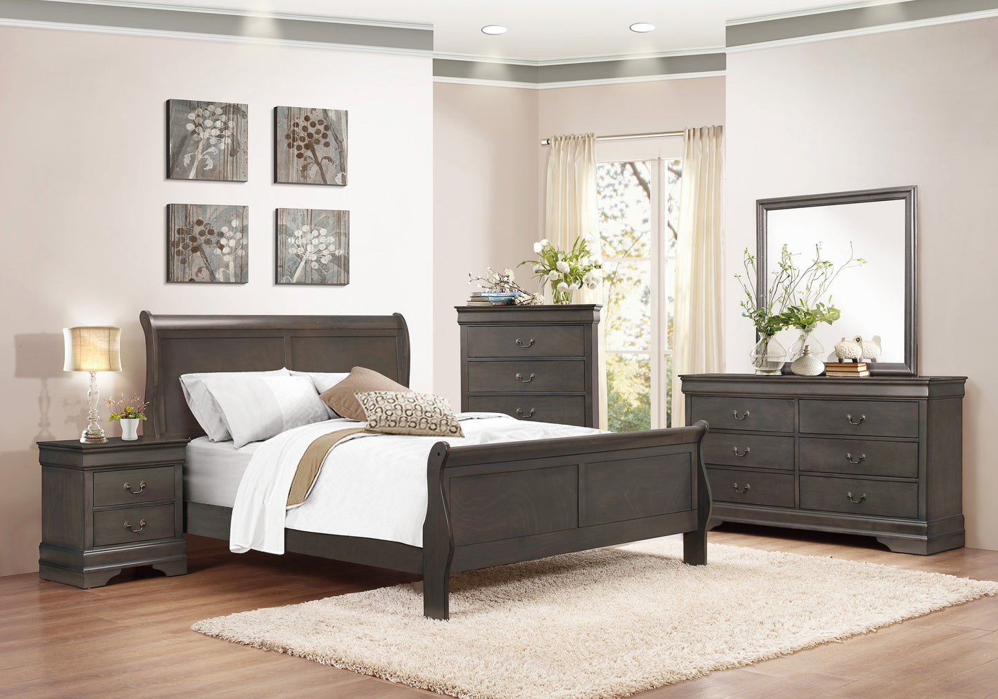 Mayville Queen Sleigh Bed GREY