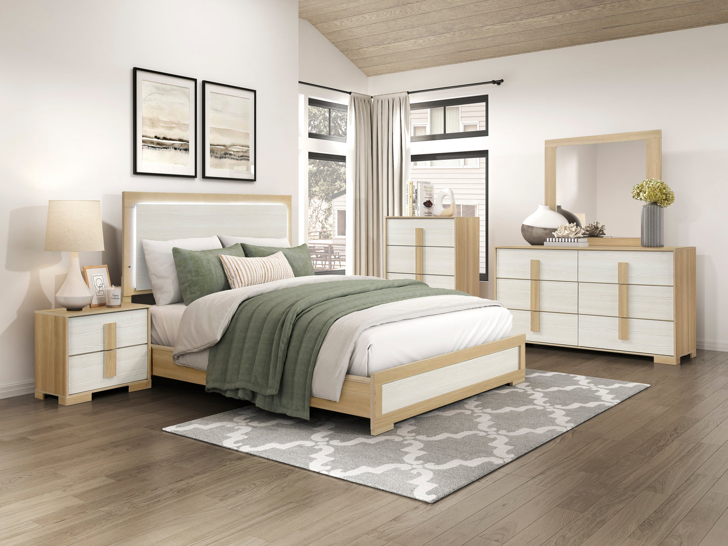 Sterling Queen Bed W/Led NATURAL/WHITE