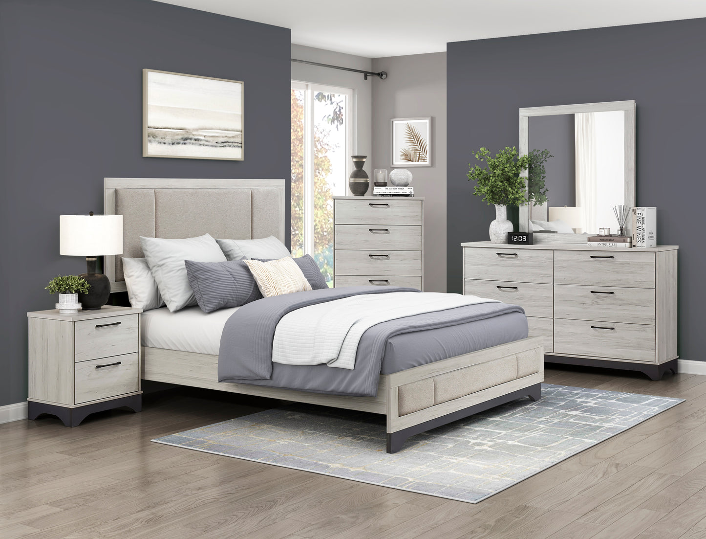 Westport Queen Bed WHITE OAK/GREY
