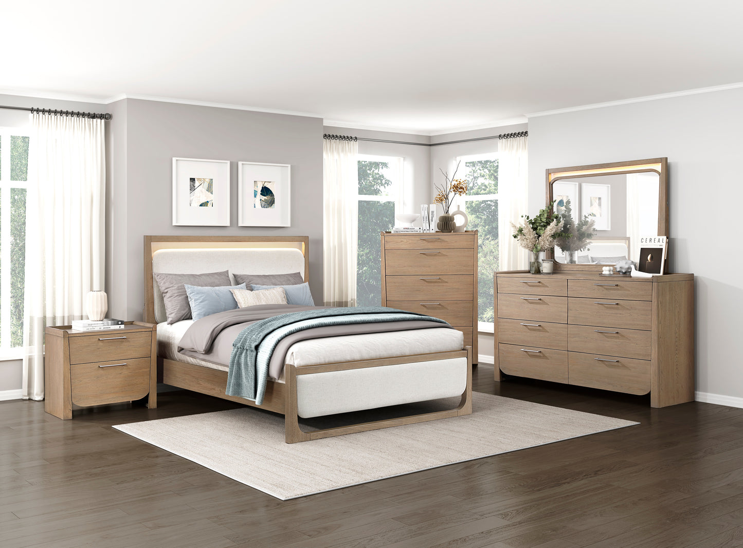 Riley Queen Bed W/LED LITE BROWN