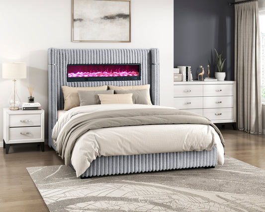 Fitzroy Queen Bed W/ Fireplace, speakers, remote control GREY