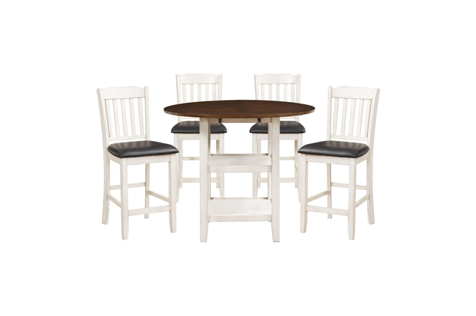 Kiwi 5pcs Counter Set W/Drop Leaf- WHITE WASH/DARK CHERRY