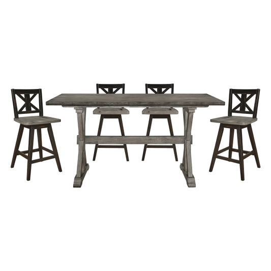 Amsonia 5pcs Counter Set GREY/BLACK X-BACK STOOLS