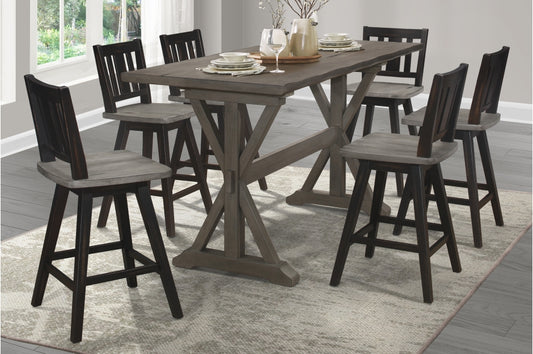 Amsonia 7pcs Counter Set GREY/BLACK SLAT BACK