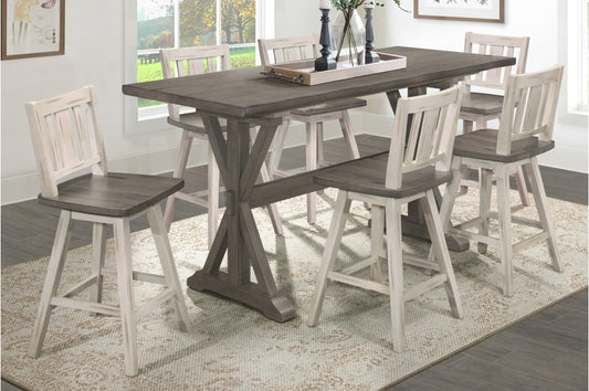 Amsonia 7pcs Counter Set GREY/WHITE SLAT BACK