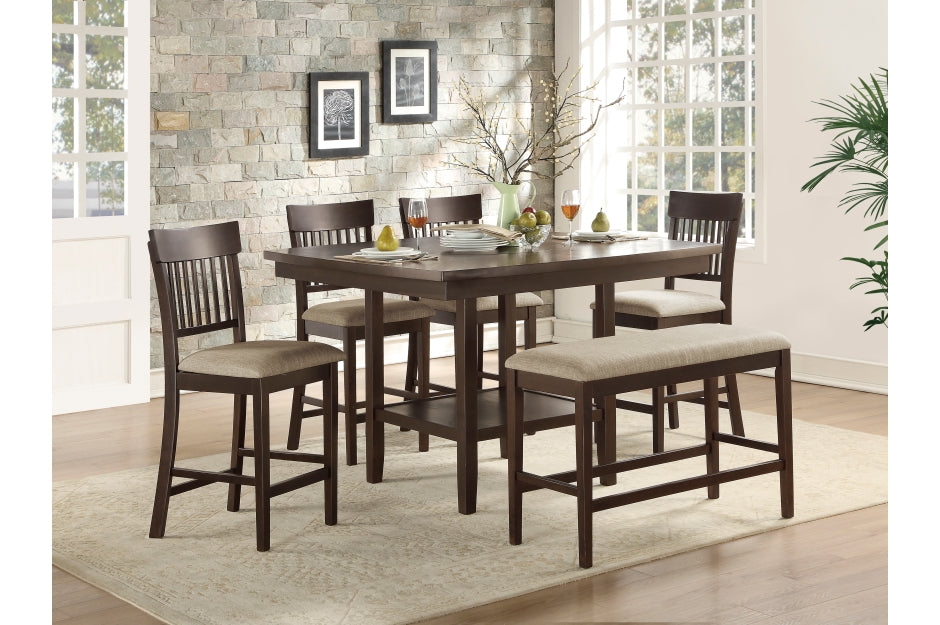 Balin 6pcs Counter Set W/Bench SLAT BACK/DARK BROWN