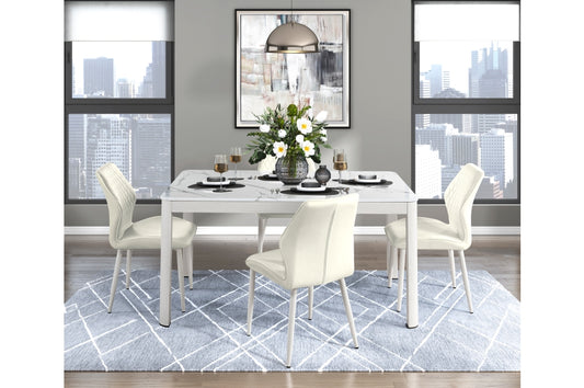 Hollis 5pcs Dinette Set Beige Chairs-SINERED STONE/WHTE