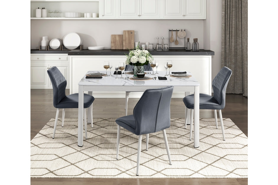 Hollis 5pcs Dinette Set Dark Grey Chairs-SINERED STONE/WHTE