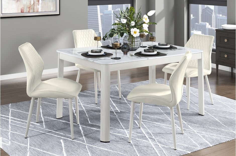 Hollis 5pcs Dinette Set Beige Chairs-SINERED STONE/WHTE