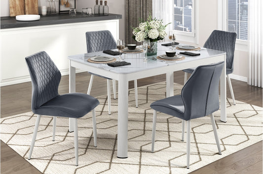 Hollis 5pcs Dinette Set Dark Grey Chairs-SINERED STONE/WHTE