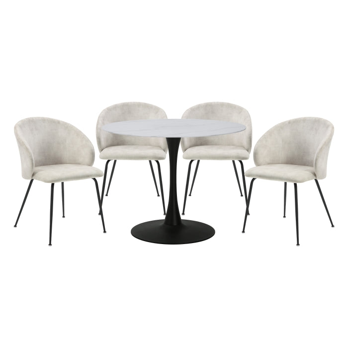 Cosimo 5pcs Dinette Set-MARBLE PRINT TEMPERED GLASS- BEIGE CHAIRS