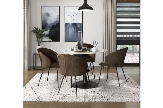 Cosimo 5pcs Dinette Set-MARBLE PRINT TEMPERED GLASS- BROWN CHAIRS