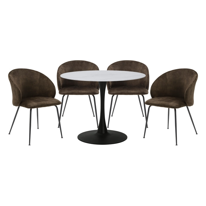 Cosimo 5pcs Dinette Set-MARBLE PRINT TEMPERED GLASS- BROWN CHAIRS