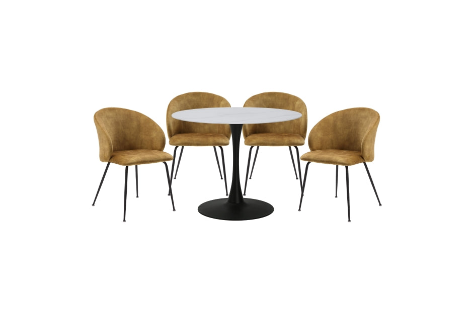 Cosimo 5pcs Dinette Set-MARBLE PRINT TEMPERED GLASS- MUSTARD CHAIRS