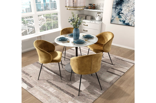 Cosimo 5pcs Dinette Set-MARBLE PRINT TEMPERED GLASS- MUSTARD CHAIRS