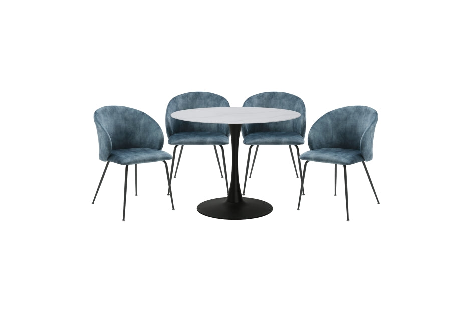 Cosimo 5pcs Dinette Set-MARBLE PRINT TEMPERED GLASS- TEAL CHAIRS