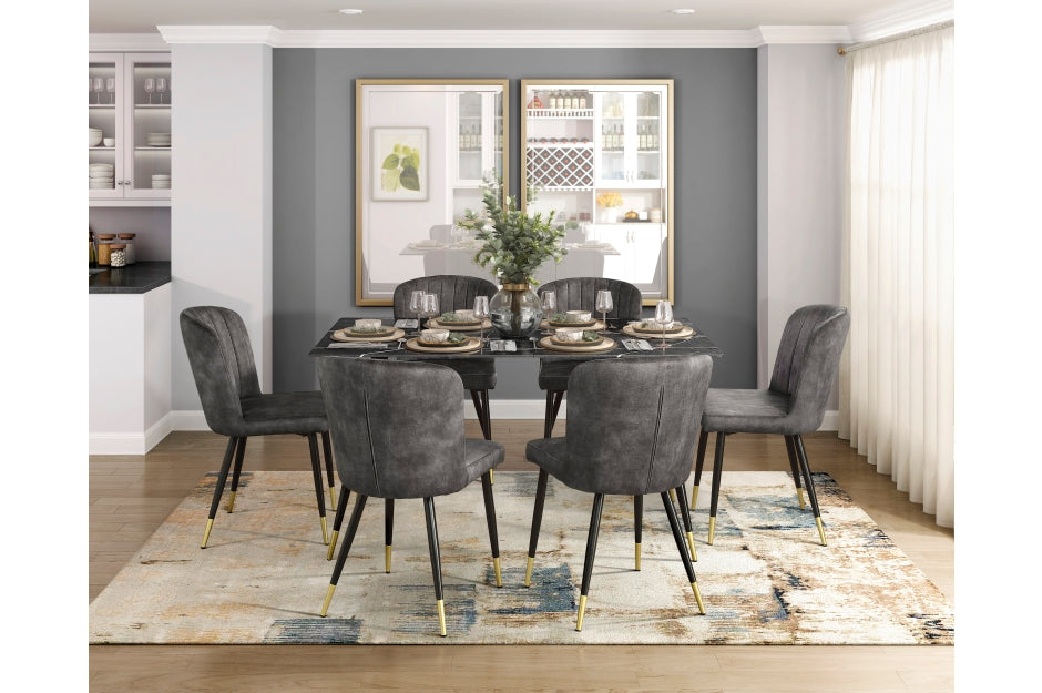Clemente 7pcs Dinette Set MARBLE PRINT TEMPERED GLASS-BLACK