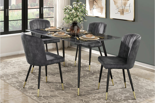 Clemente 5pcs Dinette Set MARBLE PRINT TEMPERED GLASS-BLACK