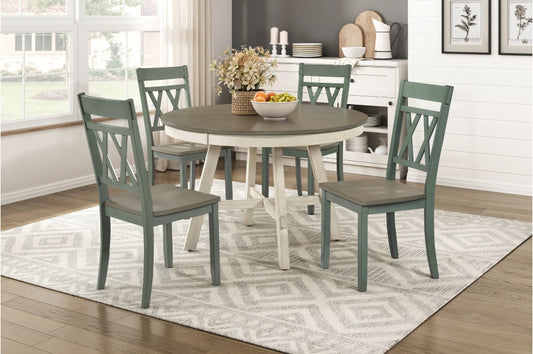 Ogden 5pcs Dinette Set-GREYWASH/ANTIQUE WHITE-TEAL CHAIRS