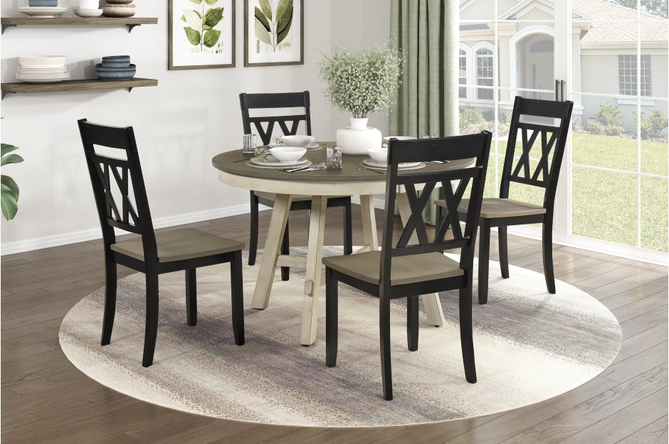 Ogden 5pcs Dinette Set-GREYWASH/ANTIQUE WHITE-BLACK CHAIRS
