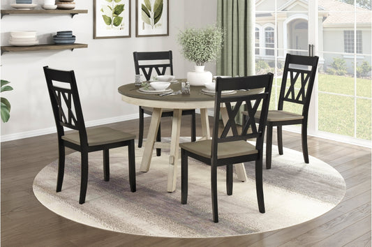 Ogden 5pcs Dinette Set-GREYWASH/ANTIQUE WHITE-BLACK CHAIRS