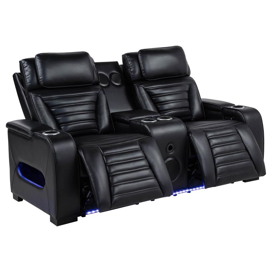 Zuma Power Reclining Loveseat W/ Bluetooth Speaker/Led BLACK VINLY