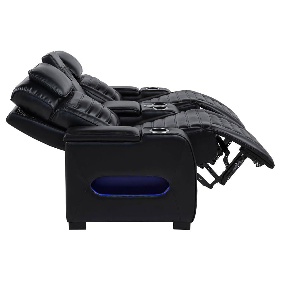 Zuma Power Reclining Loveseat W/ Bluetooth Speaker/Led BLACK VINLY