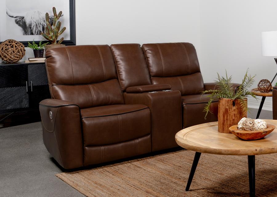 Greenfield Power Reclining Loveseat SADDLE BROWN
