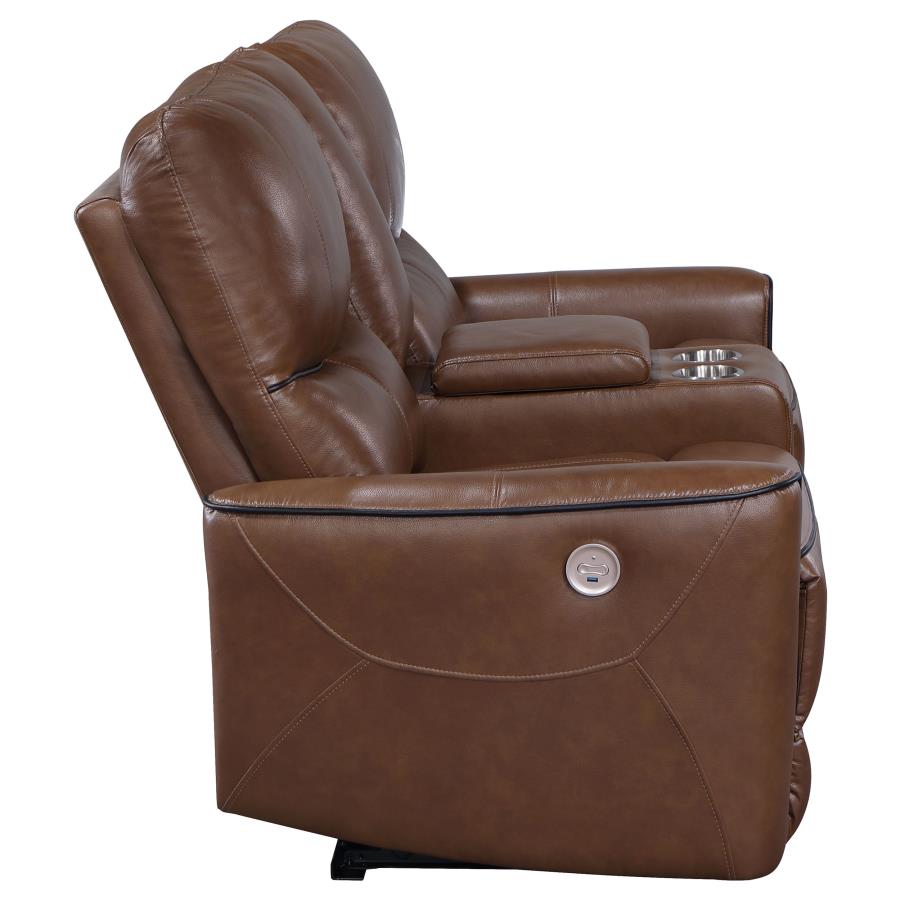 Greenfield Power Reclining Loveseat SADDLE BROWN