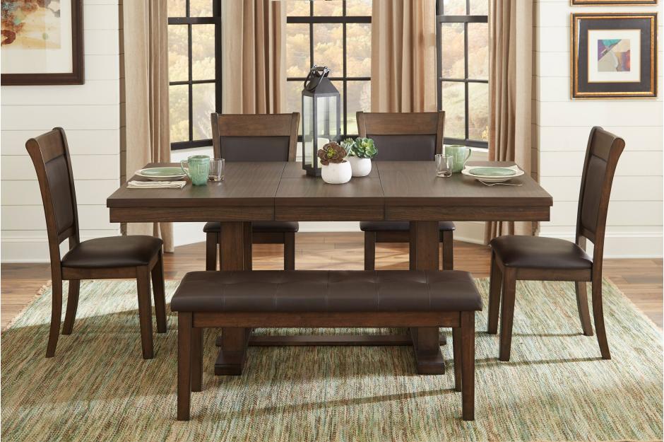 Weiland 6pcs Dining Set W/Bench LITE RUSTIC BROWN