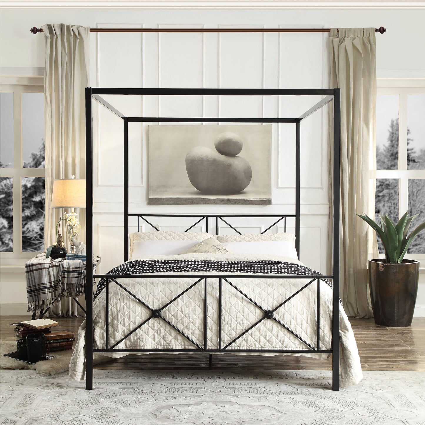 Rapa Queen Platform Canopy Bed BLACK