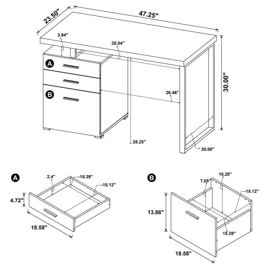 BRENNAN 47-INCH 3-DRAWER OFFICE COMPUTER DESK WEATHERED GREY