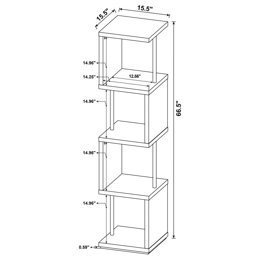 BAXTER 67-INCH 4-SHELF BOOKSHELF BLACK AND CHROME