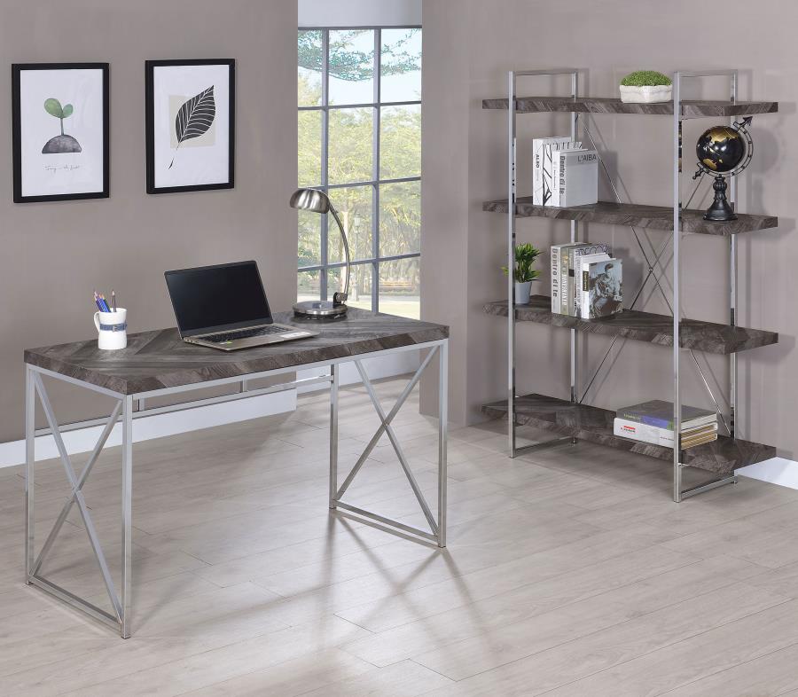 GRIMMA 63-INCH 4-SHELF BOOKSHELF RUSTIC GREY AND CHROME