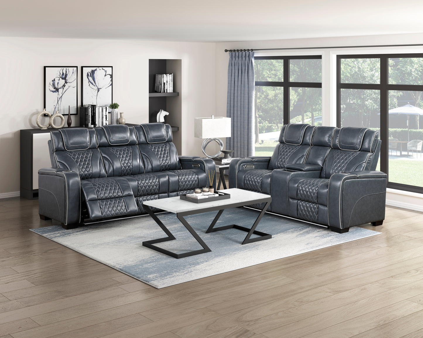 Apex Power Reclining Sofa W/ Heat & Massage BLUE LEATHER