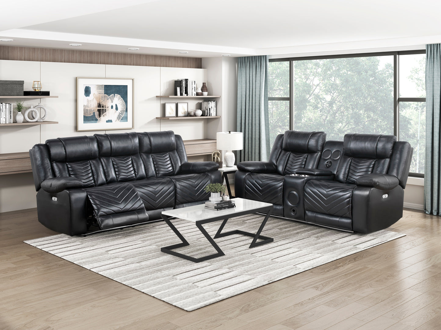 Huron Power Reclining Sofa BLACK VINLY