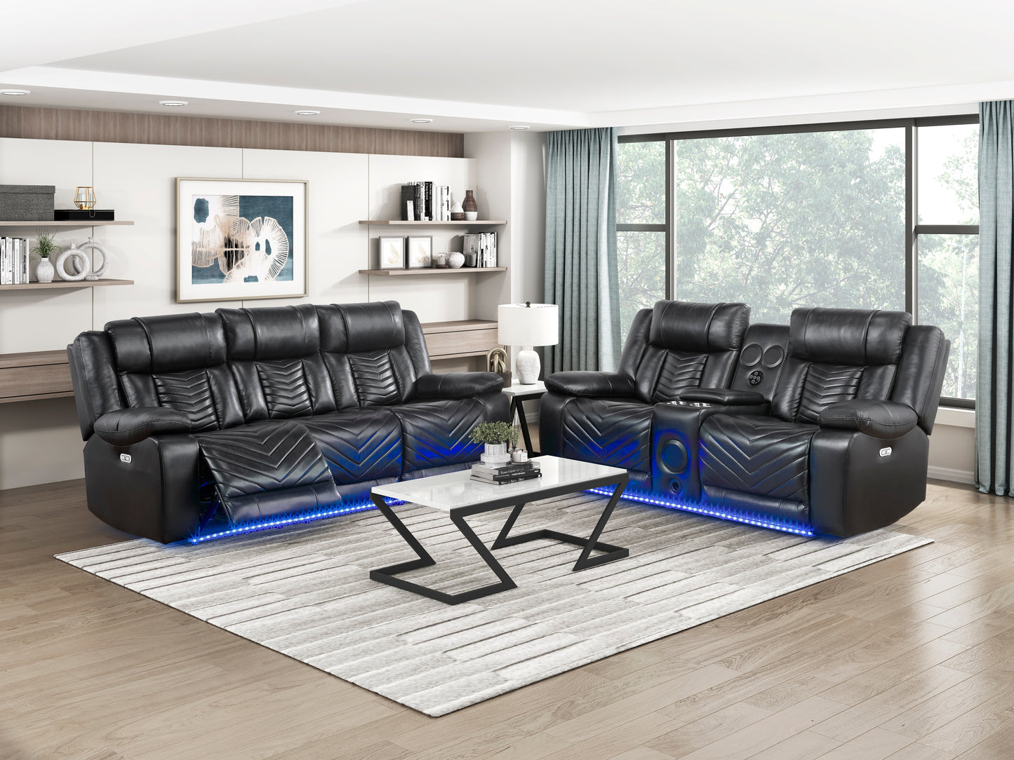 Huron Power Reclining Sofa BLACK VINLY