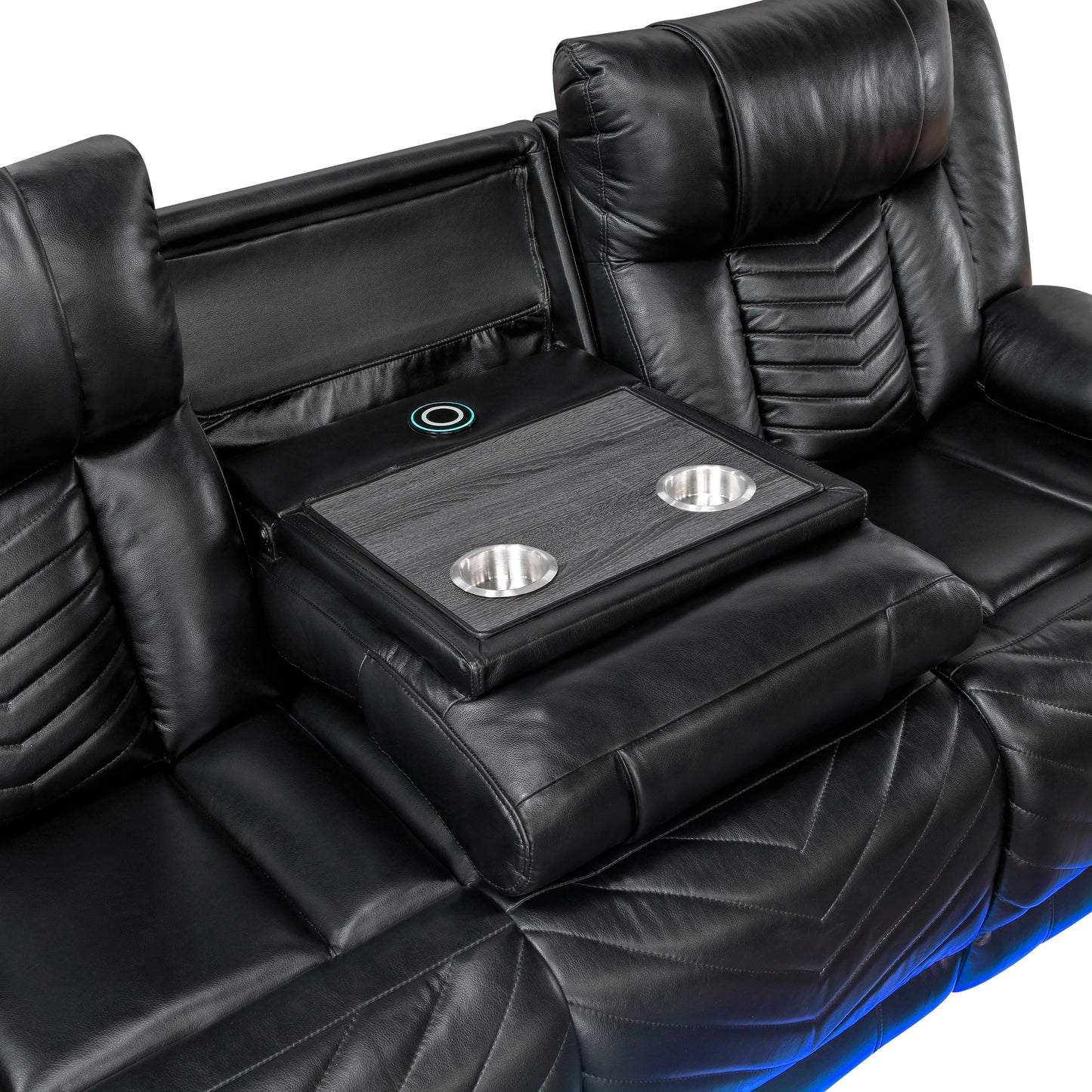 Huron Power Reclining Sofa BLACK VINLY