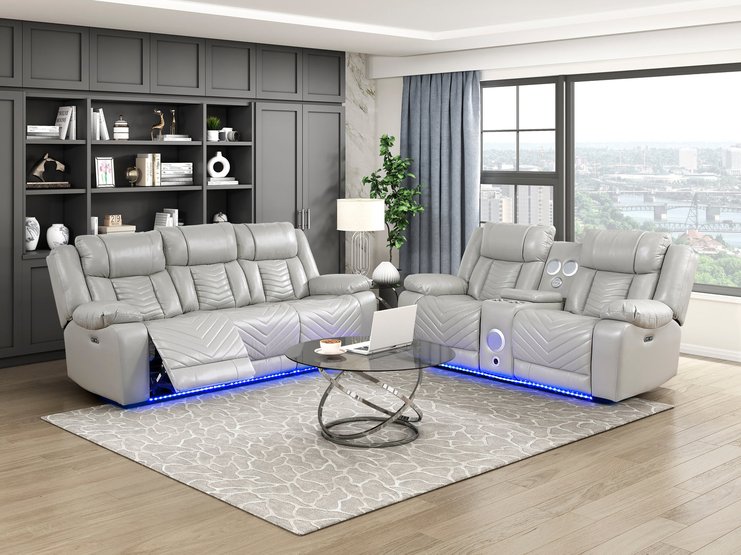 Huron Power Reclining Sofa GREY VINYL