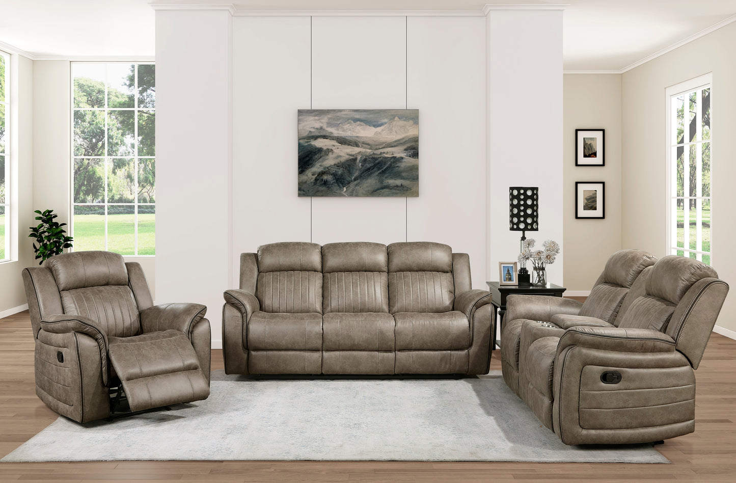 Centeroak Reclining Sofa SANDY OAK MICROFIBER
