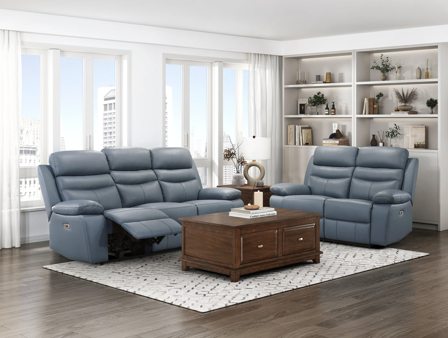 Hancock Power Reclining Sofa BLUE LEATHER