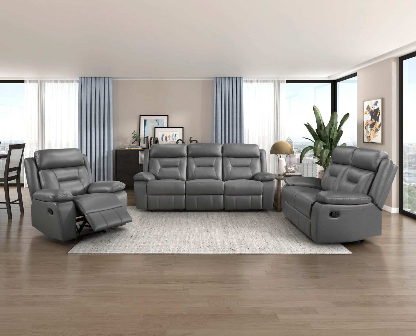 Laconia Reclining Sofa GREY LEATHER