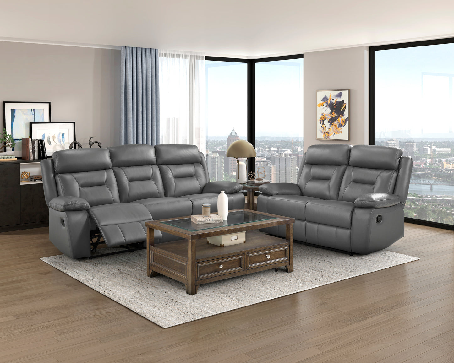 Laconia Reclining Sofa GREY LEATHER